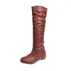 Stövlar Autumn Women's Lår High Fashion Plus Size Pionted Toe Wrinkle Flat Knee Knight for Women Botas de Mujer 231019