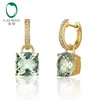 Dangle Earrings Caimao 10mm Green Amethyst Cushion 9.75ct SI G-H Diamond 14kt Yellow Gold Detachable Drop