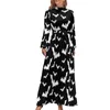 Robes décontractées Robe de chauve-souris aux yeux orange à manches longues Spooky Animal Élégant Maxi Col Haut Street Fashion Modèle Boho Beach Long Cadeau