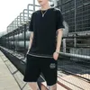 Tracksuits masculinos shorts conjuntos para homens casual treino roupas elegantes estilo coreano topo elástico xl solto ternos esportivos ao ar livre gráfico masculino t