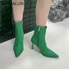 Bot Suojialun marka kadın ayak bileği botları ince yüksek topuk sivri uçlu bayanlar zarif chelsea boot elbise pompaları kısa botlar 231019