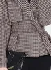 Kvinnors kostymer mode kvinnor Autumn Winter Grey Checkered Woolen Blazer med Belt Elegant Slim Warm Thicked Vintage Casual Jacket