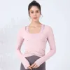 Lu Align Lu Bra Yoga Woman Women's Cross Long Sleeve Running Tops Fall Slim Fit Side Midje Wrinkled Bra Padded Train T-shirt