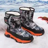 Botas da menina do menino inverno quente forro de pele antiderrapante sapatos de neve de couro tornozelo plano impermeável ao ar livre durável botas de neve de pelúcia para crianças 231019