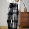 Women's Pants 2023 Autumn And Winter Merino Wool Knitted Elastic Waist Plaid Loose Fashion Wide-leg