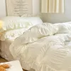 Yatak Setleri 2023 Tasarım düz renkli beyaz yorgan kapağı seti ultra yumuşak pamuklu yorgan s kızlar yatak odası yatağı 231020