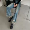 Jeans pour femmes Burr Tassel Ripped Hole Denim Pantalon Délavé Bleu Taille Haute Droite Femmes Mode Esthétique Boyfriend Y2k Coréen