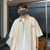 Männer Casual Hemden Japanischen Stil Revers Kurzen ärmeln Gestreiften Sommer High Street Einfache Lose Einreiher Tops Mann Kleidung