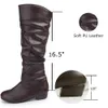 Boot's Leather Pu Knee High Boots Fashion Folding Slip on Winter Casual Low Heels White Black Long Slim Ladies 231019