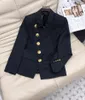 Women's Suits European Style 2023 Autumn Winter Classic Black Blazer Long Sleeve Fashion Gold Button Slim Wool Women Jacket