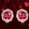 Dangle Earrings Luxury Red Zircon Geometric For Women Classic Flower Design Tourmaline Gem Inlaid Stud Earring Jewelry 3 Carats Size