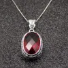 Pendant Necklaces Hermosa Amazing Oval Shiny Blood Red Garnet Silver Color For Women Charms Chain Necklace 20 Inch309l