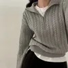 女性のセーター秋の特大ニットセーター女性2023ビンテージプルオーバーバギー長袖ジッパーレディハーフハイカラー韓国