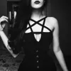 Women Sexy Gothic Jumpsuits Backless Cross Strap Front Design Hollow Out Pentagram Romper Black Sleeveless Slim Cami Bodysuit2716