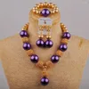 Colar brincos conjunto perfeito noiva roxo vidro pérola jóias de casamento nigeria africano senhoras acessórios SH-69