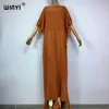 Casual Dresses WINYI Winter Women Africa Boho Covers Knitted Solid Color Sexy High Fork Hollow Floor Long Dress Black Fashion Holiday Kaftan