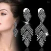 Boucles d'oreilles pendantes SINLEERY luxe Vintage noir zircon cubique longue pour les femmes soirée bijoux de fête ES116
