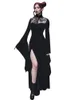 Robes décontractées de base Robe longue de fête d'Halloween noire taille haute manches évasées dentelle découpe robe longue gothique Street Aesthetic Clubwear Maxi Dress 231020