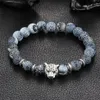 Whole-Whole Antique Silver Plated Buddha Leopard head Bracelet Lava Natural Stone Beaded Bracelets For Men Women Pulseras 220v