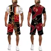 Men's Tracksuits Luxury Golden Flower 3D Print Men Women Tees/Suits Vintage Baroque Pattern T-Shirts&Shorts Set Fashion Couple Streetwear