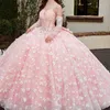 Rosa brilhante quinceanera vestidos com borboletas arco vestido de baile vestido de aniversário rendas até princesa doce 15 16 vestidos de quinceanera