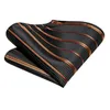 Bow Ties 2023 Hi-Tie Designer Black Orange Striped Tie for Men Fashion 브랜드 웨딩 파티 Necktie Handky Cufflinks Gift Wholesale