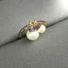 Sterling Silver Pearl Purple Ring Female Golden Yellow Retro Temperament pekfingerklusterringar221j