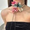 Anhänger Halsketten Französische elegante mehrfarbige Leopardenblumen-Wachsseil-Halskette, modisches Retro-handgefertigtes Stoffmuster