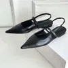 Kvinnor kattunge klackar slingback sandaler pumpar 4,5 cm läder spetsiga tår stilett häl klänningskor platt lyxdesigner sandal kvinnors kontorskor