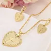 Heart cross Jewelry sets Classical Necklaces Earrings Set 14 K Yellow Solid Gold GF Africa Wedding Bride's Dowry271S