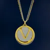 Fashion Luxuriou Women Gold Necklace Letter Logo Paired Smooth Large Disc Dual Color Double Layer Chain Lengthening Design Versatile Designer Lady Jewelry Pendant