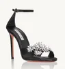 Berömda designkvinnor Crystal Margarita Sandals Shoes Floral-Embellishments Lady Stiletto High Heel Wedding, Party, Dress, Evening Gladiator Sandalias With Box.EU35-43
