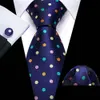 Neck Ties Navy Blue Dot Men Slips Högkvalitativ Silk Pocket Square Cufflinks Woven Suit Sets Business Party Designer Barry Wang 6486 231019