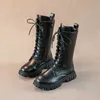 Crianças meninas botas de cano médio preto banda estreita antiderrapante cor sólida princesa passarela sapatos crianças versátil 231019