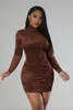 Casual Dresses Elegant Velvet Solid Mini Dress For Women Fall Turtleneck Long Sleeve Bodycon Evening Club Party Streetwear Y2K