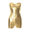 Tute da donna Donna 2 pezzi Bustier in pelle argento oro lucido Corsetti Pantaloncini slim Set Colore metallo PU Shaper Top Due abiti