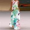 Casual Dresses Fashion Butterfly 3D Printed White Dress 2023 Plus Size Long Summer Woman Sleeveless Girls Beach Maxi Women