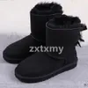 Tasman Slipper Australia Damenstiefel, klassischer Ultra-Mini-Knöchel-Kurzstiefel, halbkniehoher Stiefel, australischer Pelz, Winter-Schneestiefel, kastanienrosa Plateaustiefel mit Fliege