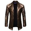 Hommes en cuir simili cuir cuir blazer veste hommes marque de mode automne coupe ajustée coupe-vent cardigan solide PU simili cuir manteau fête danse scène costumes 231019