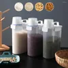 Förvaringsflaskor BPA-fri risbehållare robust plastkapacitet lufttät med mätkopp för mjöl