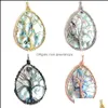 Pendant Necklaces Wojiaer Natural Abalone Shell Drop Pendant For Women Tree Of Life Wire Wrap Beads Mixed Colors Diy Handmade Necklace Dhu7Y