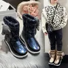 Botas crianças sapatos botas de inverno para menino impermeável pu superior bebê meninas criança mais veludo engrossado calçado antiderrapante quente 231019