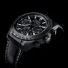 Armbandsur Herrkvarts Titta på Black Shield Series Chronograph High Quality Leather Strap Fashion Business Style