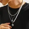 Pendanthalsband Kunjoe Punk 3st/Set CCB Pärled Cross Necklace For Men Vintage Imitation Pearl Cuban Link Chain Choker