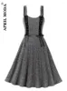 Lässige Kleider Graue Straghetti-Träger Vintage Damenkleid Elegante Spitze Patchwork A-Linie Punk Partywear Vestidos