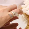 Nouveau design de corée du sud bijoux de mode exquis cuivre incrusté zircon opale tulipe bague d'ouverture créative femme bal fête ri295O