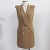 Vestido feminino com fivelas de metal, alta qualidade, trespassado, feminino, gola xale, clássico, sem mangas, carreira, 285m