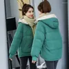 女性のトレンチコート短い冬ジャケット女性特大のパーカーコート温かく厚い綿女性ゆるいフード付きパッド入りOS240