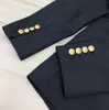 Women's Suits European Style 2023 Autumn Winter Classic Black Blazer Long Sleeve Fashion Gold Button Slim Wool Women Jacket