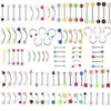 Hele Promotie 110 STKS Gemengde Modellen Kleuren Lichaam Sieraden Set Hars Wenkbrauw Navel Buik Lip Tong Neus Piercing Bar Rings277D